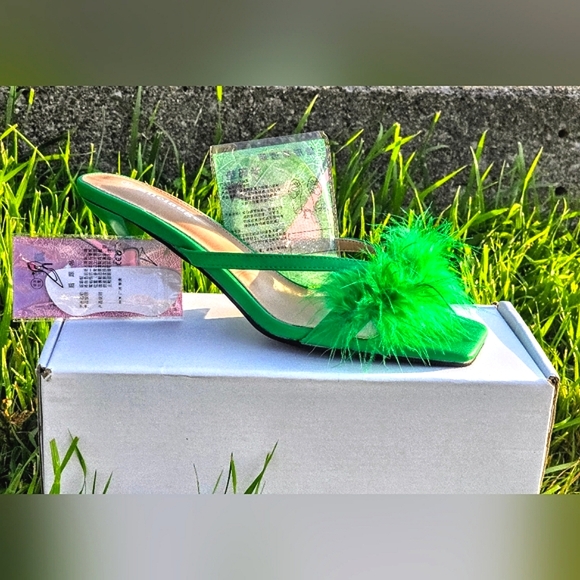 Enelauge Feather Square Toe Kitten Heel Green Sz.45 (W11-13,M11-12) - Picture 3 of 8